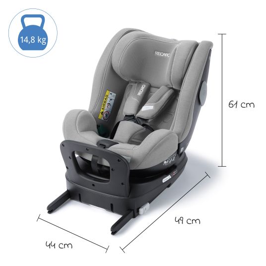 Recaro Reboarder-Kindersitz Salia 125 i-Size KID ab 3 Monate bis 7 Jahre (61 cm - 125 cm) drehbar mit Isofix-Basis - Carbon Grey