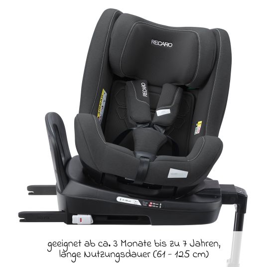 Recaro Reboarder-Kindersitz Salia 125 i-Size KID ab 3 Monate bis 7 Jahre (61 cm - 125 cm) drehbar mit Isofix-Basis - Fibre Black