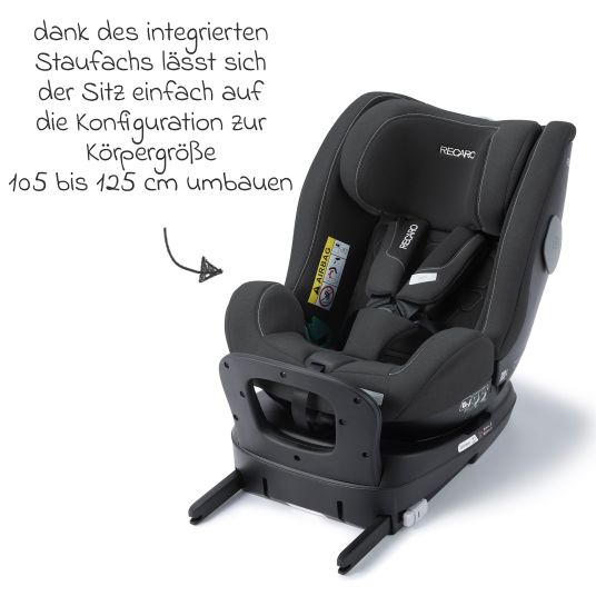 Recaro Reboarder-Kindersitz Salia 125 i-Size KID ab 3 Monate bis 7 Jahre (61 cm - 125 cm) drehbar mit Isofix-Basis - Fibre Black