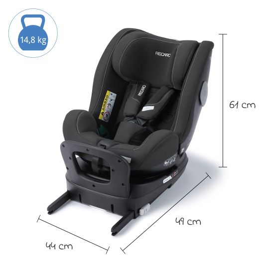 Recaro Reboarder-Kindersitz Salia 125 i-Size KID ab 3 Monate bis 7 Jahre (61 cm - 125 cm) drehbar mit Isofix-Basis - Fibre Black