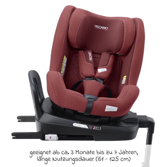 Recaro Reboarder-Kindersitz Salia 125 i-Size KID ab 3 Monate bis 7 Jahre (61 cm - 125 cm) drehbar mit Isofix-Basis - Iron Red