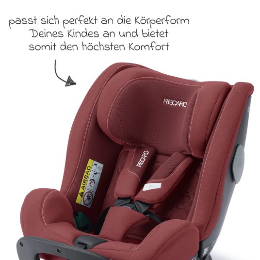 Recaro Reboarder-Kindersitz Salia 125 i-Size KID ab 3 Monate bis 7 Jahre (61 cm - 125 cm) drehbar mit Isofix-Basis - Iron Red