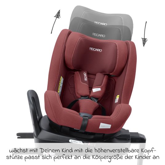 Recaro Reboarder-Kindersitz Salia 125 i-Size KID ab 3 Monate bis 7 Jahre (61 cm - 125 cm) drehbar mit Isofix-Basis - Iron Red