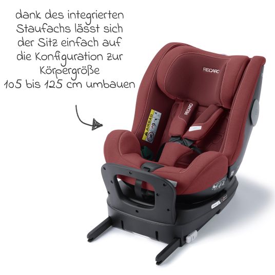 Recaro Reboarder-Kindersitz Salia 125 i-Size KID ab 3 Monate bis 7 Jahre (61 cm - 125 cm) drehbar mit Isofix-Basis - Iron Red