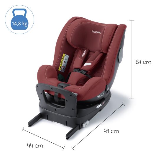 Recaro Reboarder-Kindersitz Salia 125 i-Size KID ab 3 Monate bis 7 Jahre (61 cm - 125 cm) drehbar mit Isofix-Basis - Iron Red