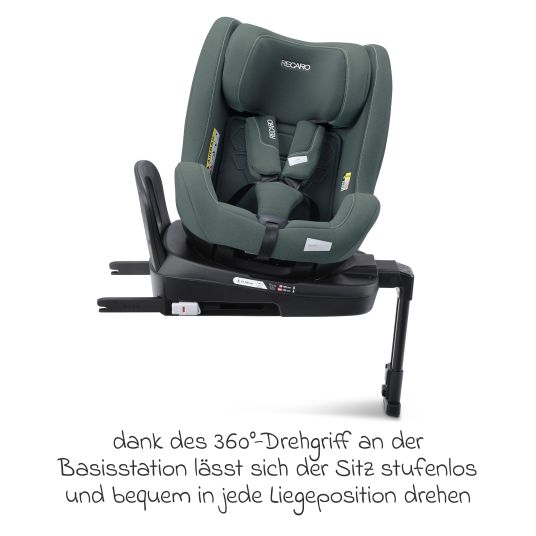 Recaro Reboarder-Kindersitz Salia 125 i-Size KID ab 3 Monate bis 7 Jahre (61 cm - 125 cm) drehbar mit Isofix-Basis - Mineral Green