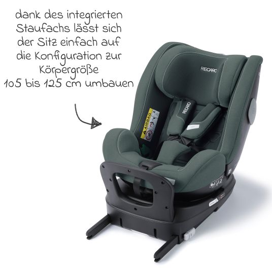 Recaro Reboarder-Kindersitz Salia 125 i-Size KID ab 3 Monate bis 7 Jahre (61 cm - 125 cm) drehbar mit Isofix-Basis - Mineral Green