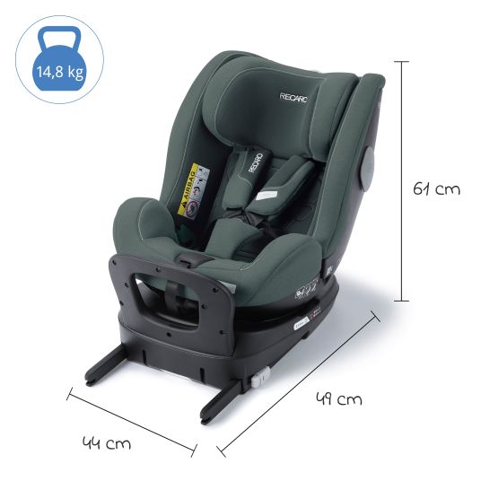 Recaro Reboarder-Kindersitz Salia 125 i-Size KID ab 3 Monate bis 7 Jahre (61 cm - 125 cm) drehbar mit Isofix-Basis - Mineral Green