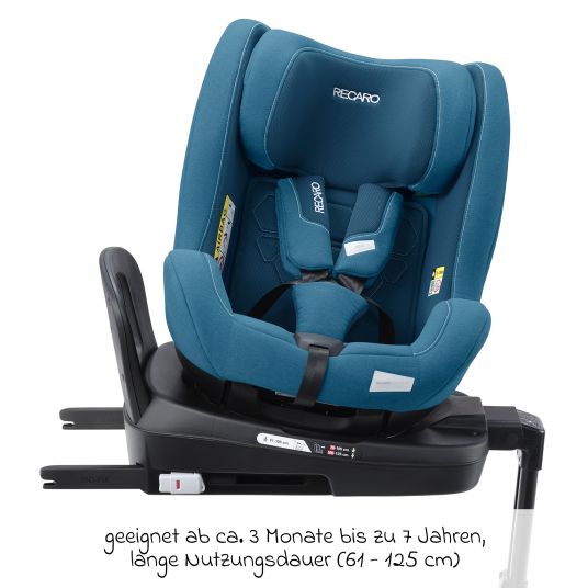 Recaro Reboarder-Kindersitz Salia 125 i-Size KID ab 3 Monate bis 7 Jahre (61 cm - 125 cm) drehbar mit Isofix-Basis - Steel Blue