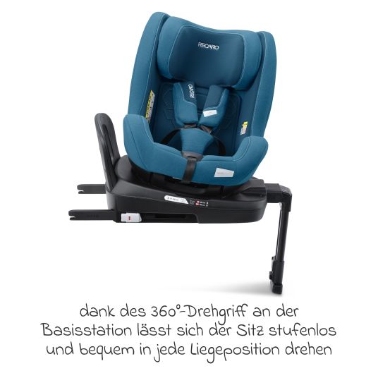 Recaro Reboarder-Kindersitz Salia 125 i-Size KID ab 3 Monate bis 7 Jahre (61 cm - 125 cm) drehbar mit Isofix-Basis - Steel Blue