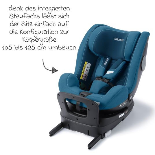 Recaro Reboarder-Kindersitz Salia 125 i-Size KID ab 3 Monate bis 7 Jahre (61 cm - 125 cm) drehbar mit Isofix-Basis - Steel Blue