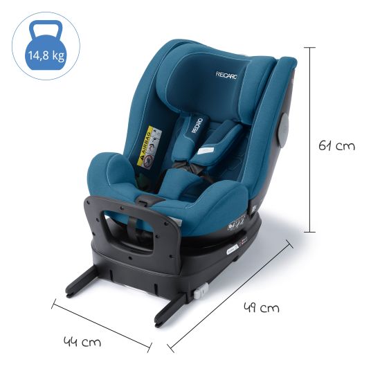 Recaro Reboarder-Kindersitz Salia 125 i-Size KID ab 3 Monate bis 7 Jahre (61 cm - 125 cm) drehbar mit Isofix-Basis - Steel Blue