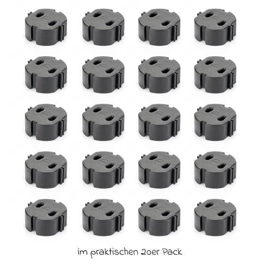 Reer Pack of 20 socket outlet caps easy installation without gluing or screws - black