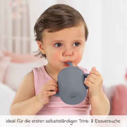 Reer 2in1 Trink- und Snackbecher mit Trinkhalm aus 100% lebensmittelechtes Silikon - Blau