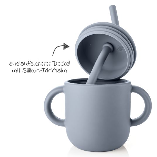 Reer 2in1 Trink- und Snackbecher mit Trinkhalm aus 100% lebensmittelechtes Silikon - Blau