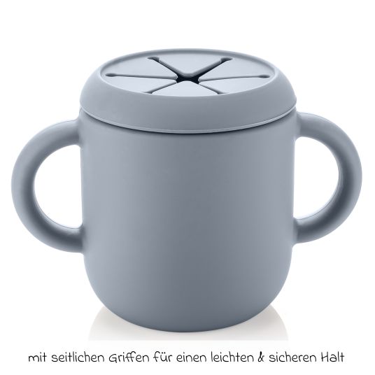 Reer 2in1 Trink- und Snackbecher mit Trinkhalm aus 100% lebensmittelechtes Silikon - Blau