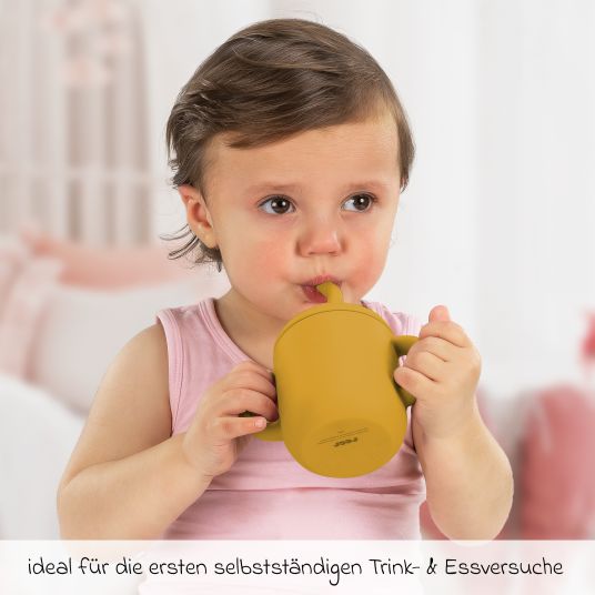 Reer 2in1 Trink- und Snackbecher mit Trinkhalm aus 100% lebensmittelechtes Silikon - Gelb