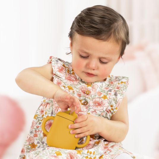 Reer 2in1 Trink- und Snackbecher mit Trinkhalm aus 100% lebensmittelechtes Silikon - Gelb