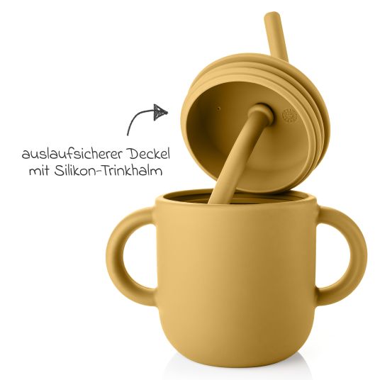 Reer 2in1 Trink- und Snackbecher mit Trinkhalm aus 100% lebensmittelechtes Silikon - Gelb