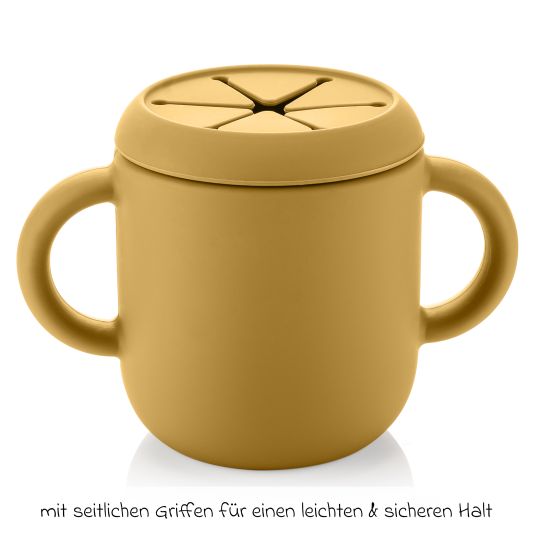 Reer 2in1 Trink- und Snackbecher mit Trinkhalm aus 100% lebensmittelechtes Silikon - Gelb