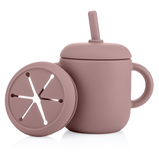 Reer 2in1 Trink- und Snackbecher mit Trinkhalm aus 100% lebensmittelechtes Silikon - Rosa