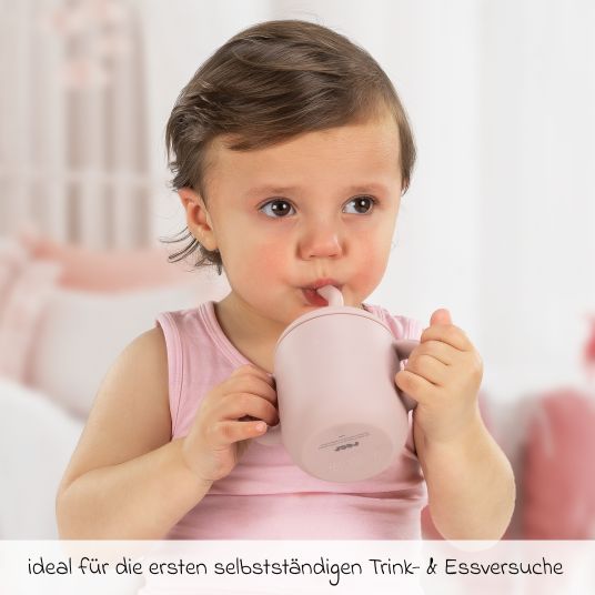 Reer 2in1 Trink- und Snackbecher mit Trinkhalm aus 100% lebensmittelechtes Silikon - Rosa