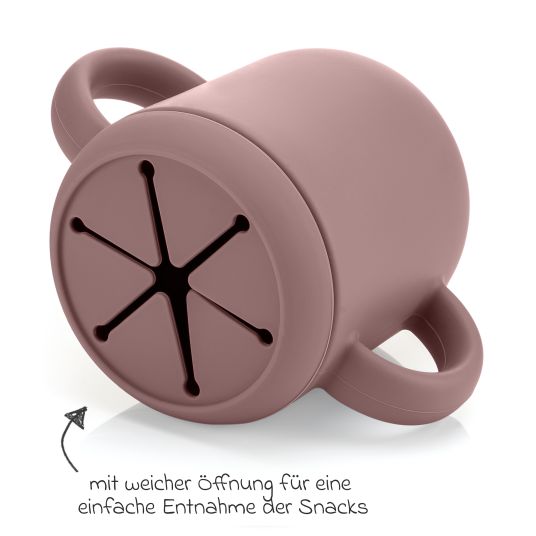 Reer 2in1 Trink- und Snackbecher mit Trinkhalm aus 100% lebensmittelechtes Silikon - Rosa