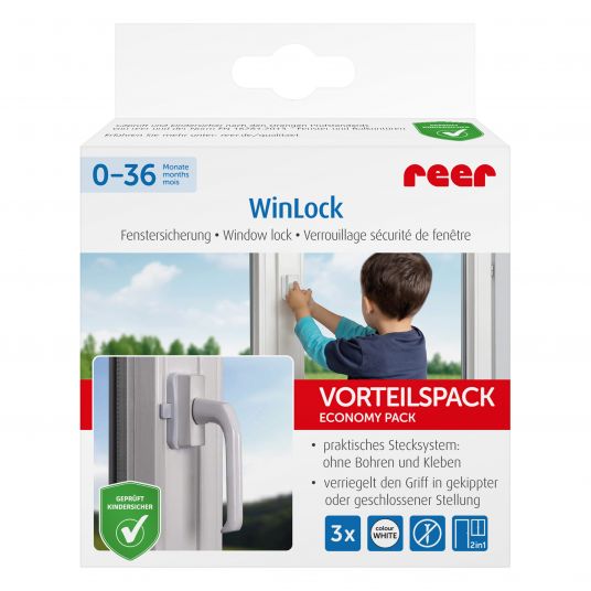 Reer Serratura per finestre e balconi WinLock 3 Pack - Grigio