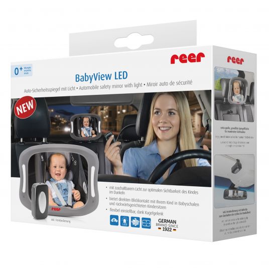 Reer LED car safety mirror with light - BabyView - Anthracite