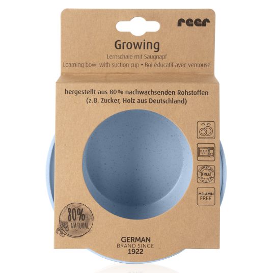 Reer Learning bowl with suction cup Growing Bowl made from 80% renewable raw materials such as wood & sugar from Germany - Blue