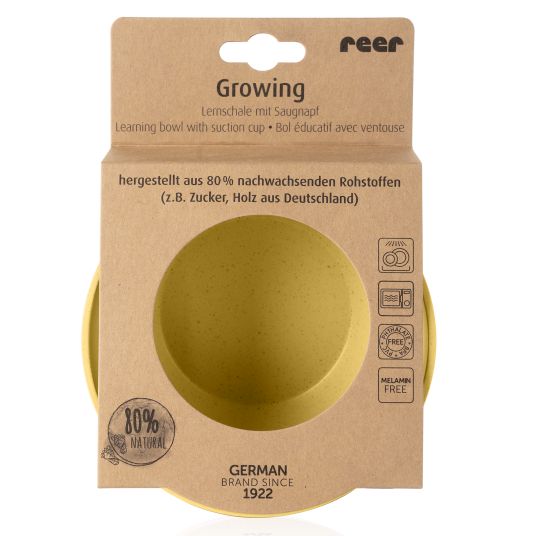 Reer Lernschale mit Saugnapf Growing Bowl aus 80% nachwachsenden Rohstoffen wie Holz & Zucker aus Deutschland - Gelb