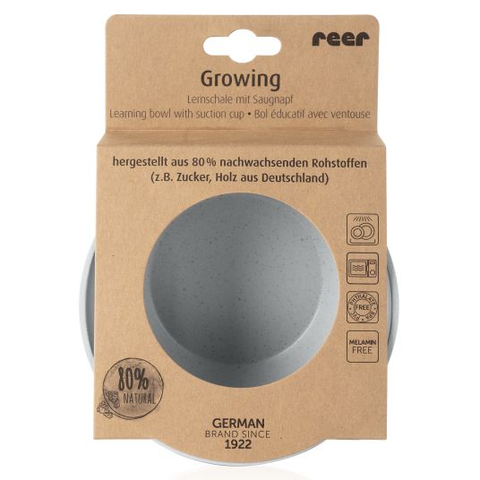 Reer Learning bowl with suction cup Growing Bowl made from 80% renewable raw materials such as wood & sugar from Germany - gray