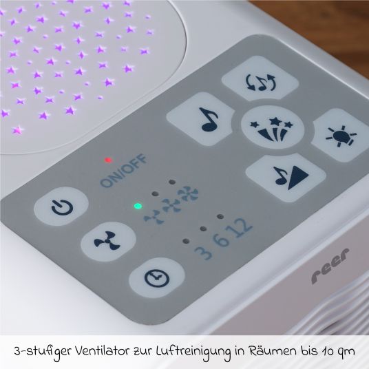 Reer Luftreiniger 4in1 Air Purifer - mit Nachtlicht, Sternenprojektor & Musikfunktion - Weiß