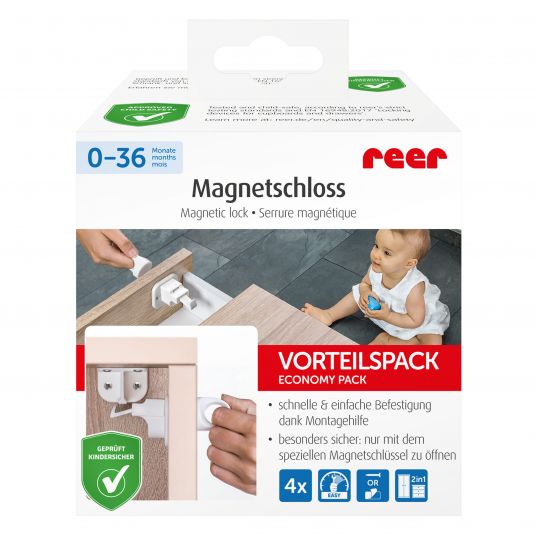 Reer Magnetschloss 4er Pack mit Montagematerial - Weiß