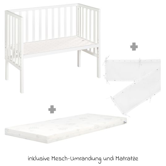 Roba 2in1 Beistellbett mit Canvas-Barriere, Nestchen + safe asleep Matratze mit 90 x 45 cm 47 x 99,5 cm - Sternenzauber - Grau