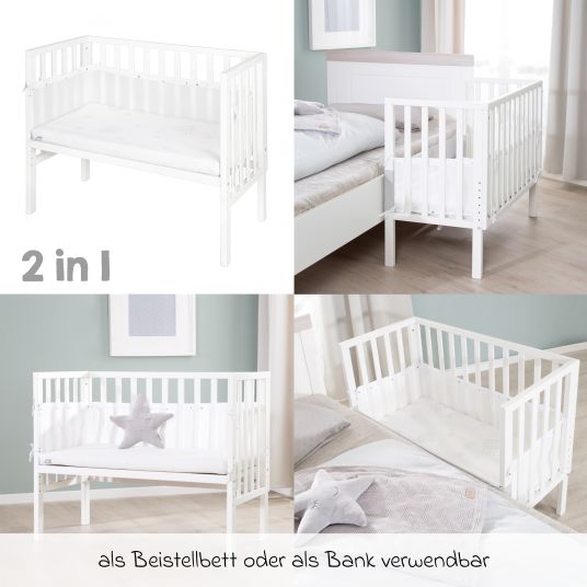 Roba 2in1 Beistellbett mit Canvas-Barriere, Nestchen + safe asleep Matratze mit 90 x 45 cm 47 x 99,5 cm - Sternenzauber - Grau