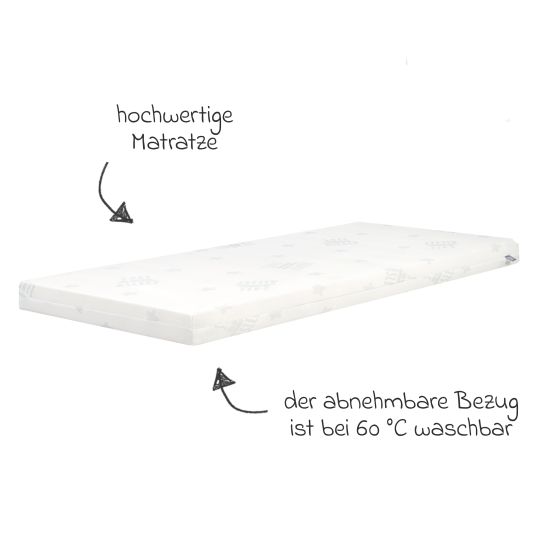 Roba 2in1 Beistellbett mit Canvas-Barriere, Nestchen + safe asleep Matratze mit 90 x 45 cm 47 x 99,5 cm - Sternenzauber - Grau