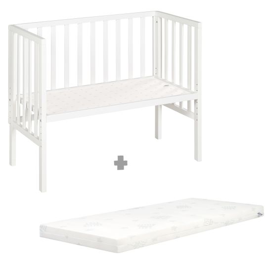 Roba 2in1 co-sleeper and bench with canvas barrier + mattress it 90 x 45 cm 47 x 99.5 cm - White