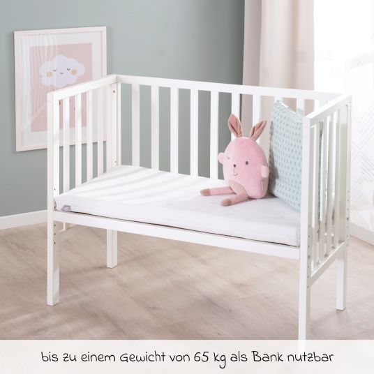 Roba 2in1 co-sleeper and bench with canvas barrier + mattress it 90 x 45 cm 47 x 99.5 cm - White