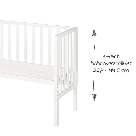 Roba 2in1 co-sleeper and bench with canvas barrier + mattress it 90 x 45 cm 47 x 99.5 cm - White