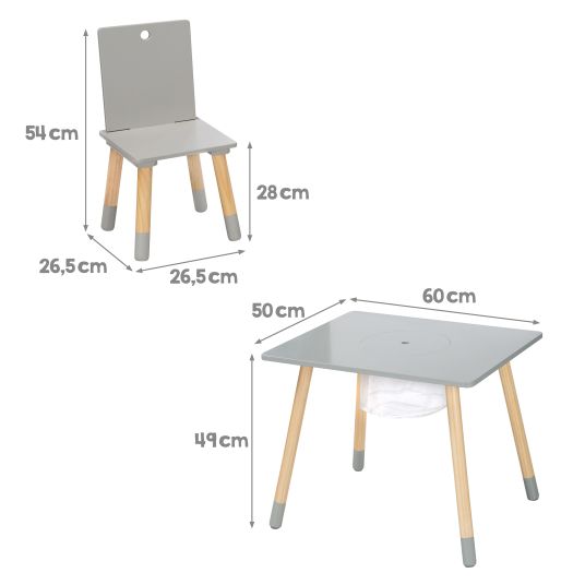 Roba 3-tlg. Kindersitzgruppe inkl. 1 Tisch mit Aufbewahrungsnetz & 2 Stühle - Grau