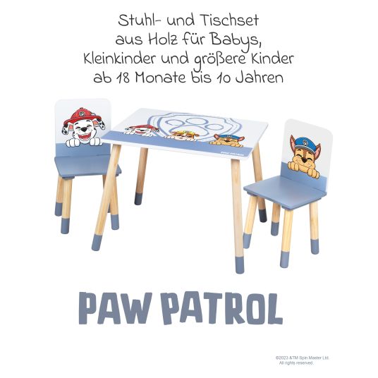 Roba 3-piece children's seating set incl. 1 table and 2 chairs - Paw Patrol - White Blue