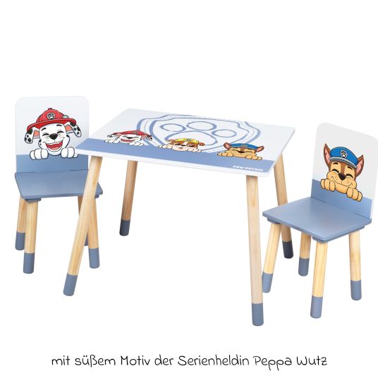 Roba 3-piece children's seating set incl. 1 table and 2 chairs - Paw Patrol - White Blue