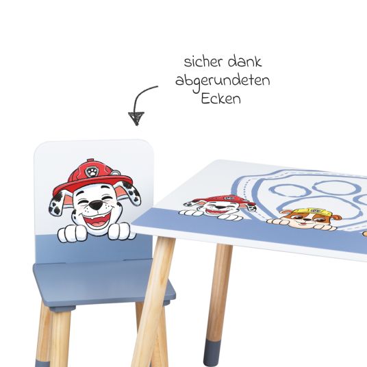 Roba 3-piece children's seating set incl. 1 table and 2 chairs - Paw Patrol - White Blue