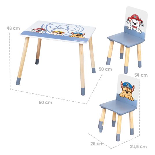 Roba 3-piece children's seating set incl. 1 table and 2 chairs - Paw Patrol - White Blue