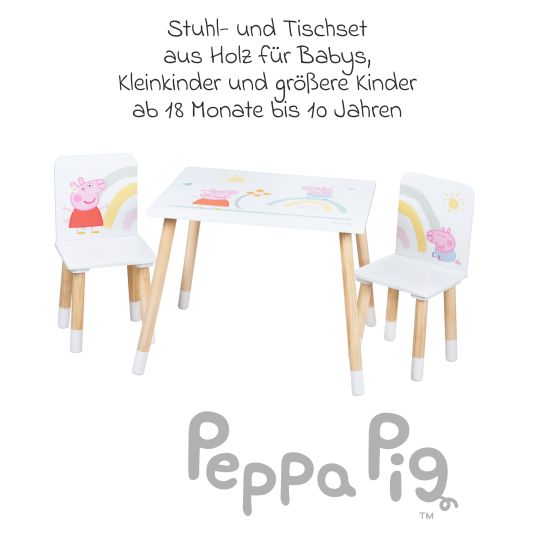 Roba 3-tlg. Kindersitzgruppe inkl. 1 Tisch und 2 Stühle - Peppa Pig - Weiß