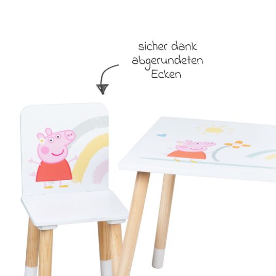 Roba 3-piece children's seating set incl. 1 table and 2 chairs - Peppa Pig - White