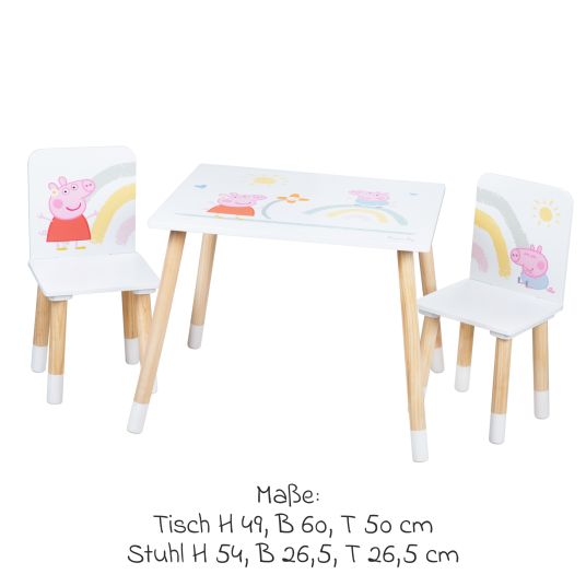 Roba 3-piece children's seating set incl. 1 table and 2 chairs - Peppa Pig - White