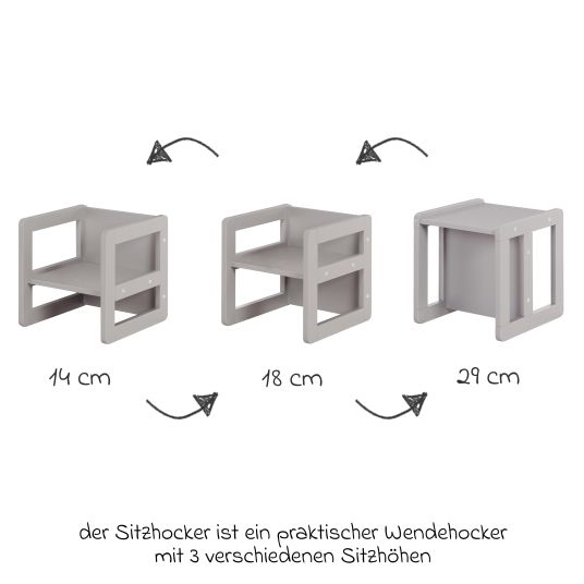 Roba 3in1 Kindersitzgruppe 1 Sitzbank & 1 Sitzhocker - Montessori - Grau