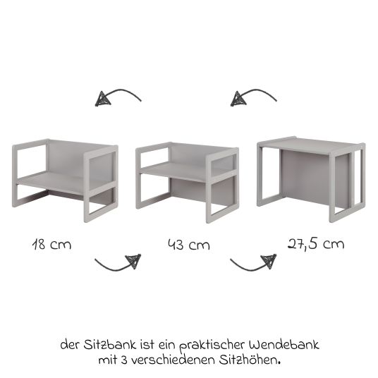 Roba 3in1 Kindersitzgruppe 1 Sitzbank & 1 Sitzhocker - Montessori - Grau